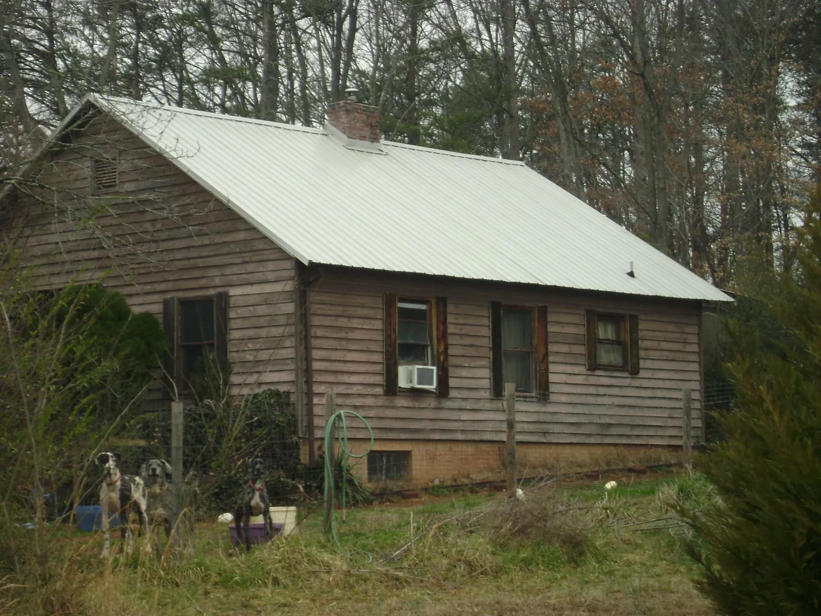 White metal roof on an old wood sided farmhouse, from a Asphalt Shingle Roof Repair job in Stanhope